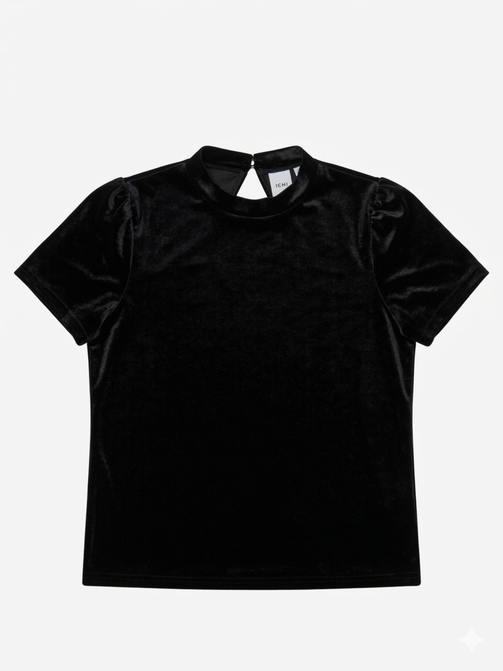 ICHI Black Velvet Short-Sleeve Mock Neck Blouse
